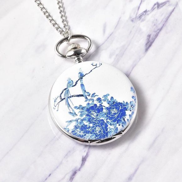 STRADA Peony Flower & Double Magpie Pattern Pocket Watch - Picture 2 of 6